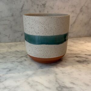 Speckled Ceramic Planter with Teal Band